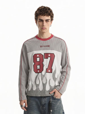 Flame Long Sleeve Shirt – Grey White, on model front | XoKool