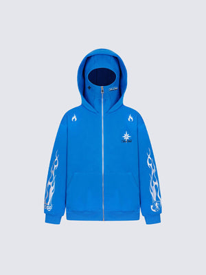 Face mask zip hoodie – Blue, front view | XoKool