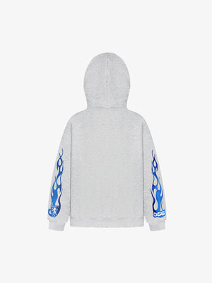 Flame Sleeve Full Zip Hoodie with Face Mask – Heather Grey, back view | XoKool