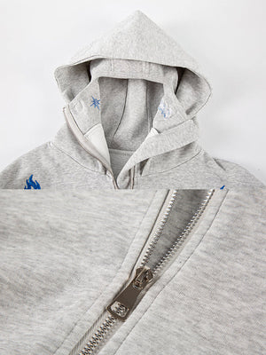 Face mask zip hoodie – Heather Grey mask hood and zip close-up | XoKool