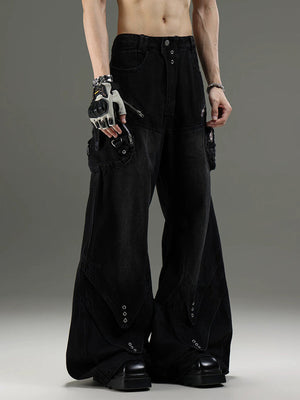 Flare Cargo Jeans – Black, on model front | XoKool