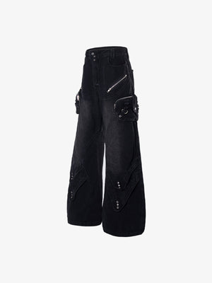 Flare Cargo Jeans – Black, side flat | XoKool