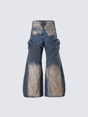 Flare Cargo Jeans – Blue, back flat | XoKool