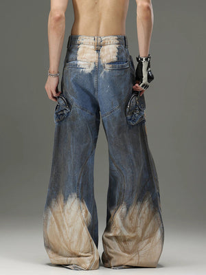 Flare Cargo Jeans – Blue, on model back | XoKool