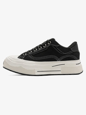 Black Canvas Platform Sneakers with Rubber Toe Cap – side | XoKool