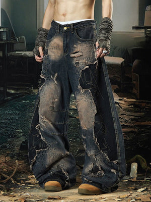 Ausgefranste Deconstructed Barrel Jeans in Dirty Wash – am Model, Vorderansicht | XoKool