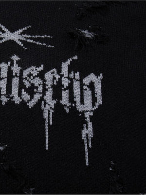 Gothic script sweater – Black, text graphic close-up | XoKool