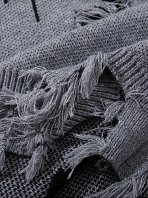 Gothic script sweater – Grey, distressed detail | XoKool