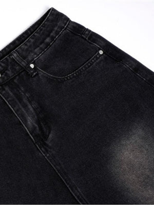 Frayed cargo jeans – Washed Black waist & pocket close-up | XoKool