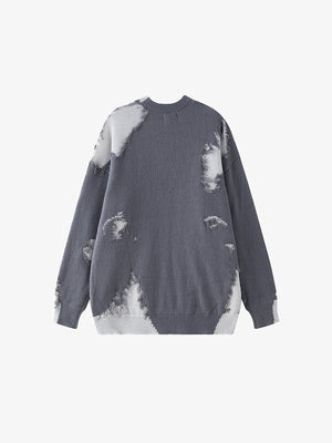 Frayed Star Patchwork Oversized Sweater – Grey, back view | XoKool