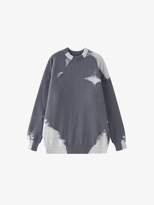 Frayed Star Patchwork Oversized Sweater – Grey, front view | XoKool