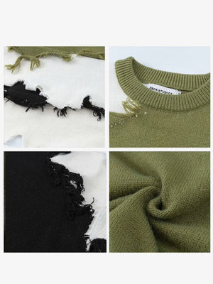 Fringe Color Block Knit Sweater – fringe, neckline and fabric close-ups | XoKool