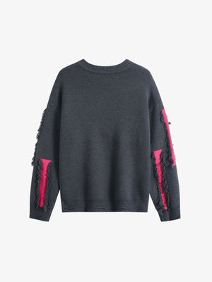 Fringed patch sweater – Dark Gray, back view | XoKool
