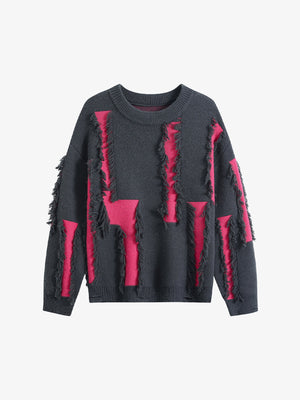 Fringed patch sweater – Dark Gray, front view | XoKool