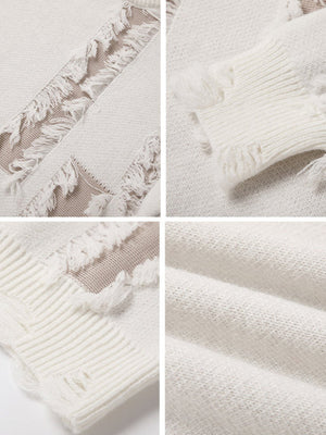 Fringed patch sweater – Off White, fringe and cuff close-ups | XoKool