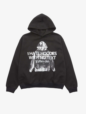 Funny Slogan Hoodie mit Foto-Print – Schwarz, Vorderansicht | XoKool