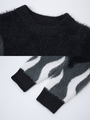 Fuzzy Flame Jacquard Knit Sweater – neckline and cuffs close-up | XoKool