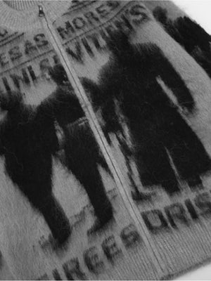 Cárdigan con cierre y silueta – Gris, detalle del gráfico frontal | XoKool