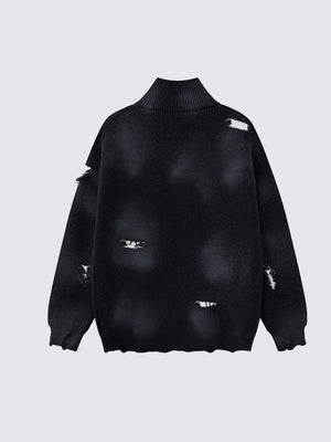 Gothic Bat and Cross Zip Up Knit Sweater – Black, back view | XoKool