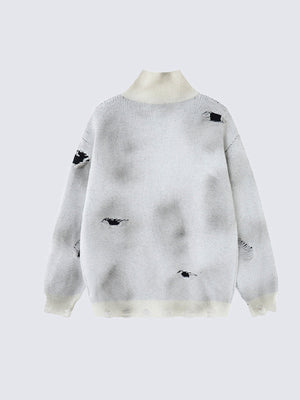 Gothic Bat and Cross Zip Up Knit Sweater – Light Grey, back view | XoKool