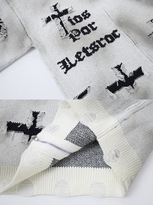 Gothic zip up sweater – Light Grey, text graphic and inside close-up | XoKool