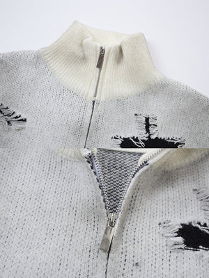 Gothic zip up sweater – Light Grey, zip collar close-up | XoKool