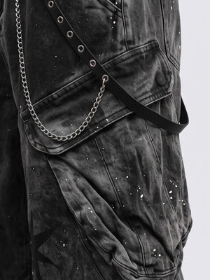 Gothic Cargo Pants with Waist Chains and Stars – cargo pocket with chain close-up | XoKool