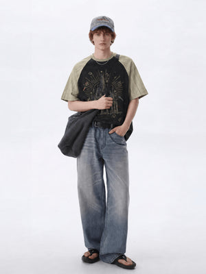 Gothic cathedral raglan tee – on model, full outfit | XoKool