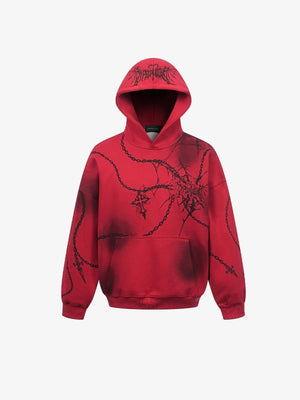 Gothic Chain and Star Print Hoodie – Red, front view | XoKool