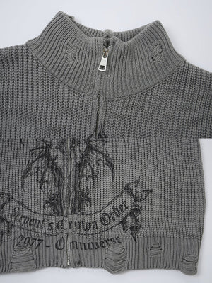 Gothic zip up sweater – Grey, collar and zip close-up | XoKool