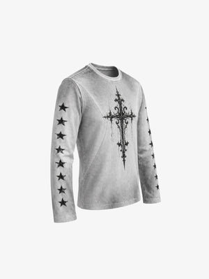 Gothic cross long sleeve tee – angled flat | XoKool