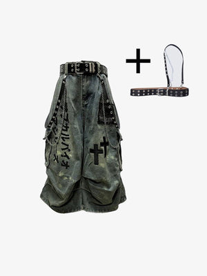 Capri Jeans – Grün, Vorderansicht mit Gürtel-Set | XoKool