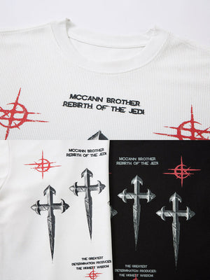 Gothic thermal shirt – print close-up, white and black | XoKool