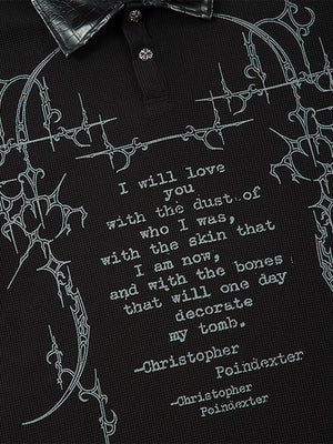 Gothic polo – quote print close-up | XoKool