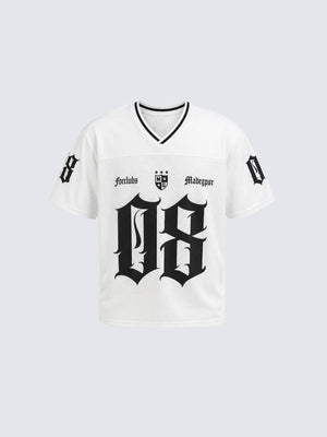 Gothic Number 08 Mesh Football Jersey – White, front | XoKool