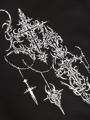 Fur hood zip up hoodie – Back gothic print close-up | XoKool