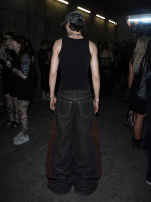Gothic Thorn Print Ribbed Tank Top – on model, crowd photo back | XoKool