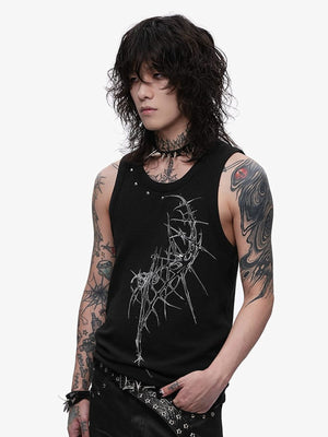 Thorn print tank top – on model, side | XoKool