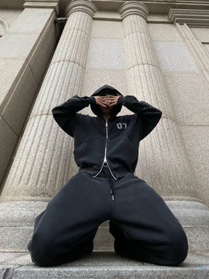 Gothic zip up hoodie – street photo, crouching | XoKool