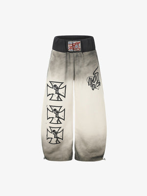Gradient Graphic Sweatpants with Cross Print – Cream, front flat | XoKool
