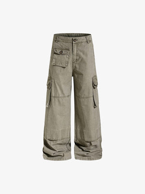 Green Cargo Pants with Button Flap Pockets – Olive, front flat | XoKool