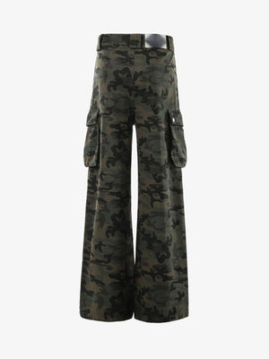 Green Woodland Camo Wide Leg Cargo Pants – back view | XoKool