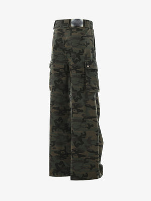 Green Woodland Camo Wide Leg Cargo Pants – side view | XoKool
