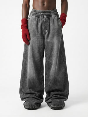 Grey Baggy Jeans with Elastic Waist – On model front | XoKool