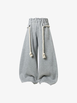Grey Barrel Sweatpants with Rope Belt – Grey, front view | XoKool