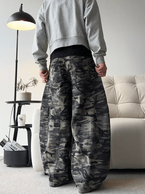 Grey Camo Barrel Cargo Jeans – on model, back | XoKool