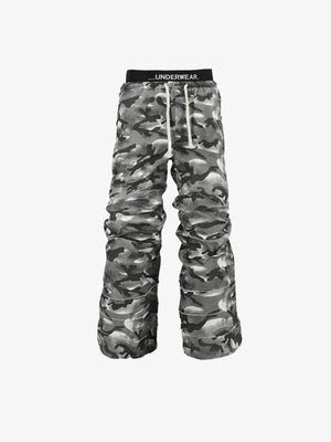 Grey Camo Stacked Sweatpants with Drawstring – Grey camo, front flat | XoKool