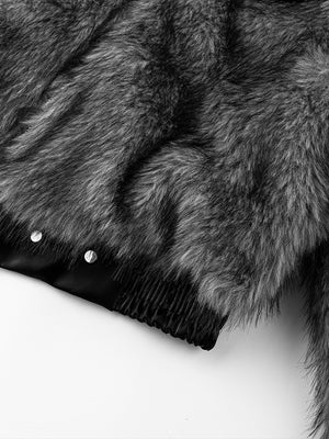 Faux fur bomber jacket – hem snaps close-up | XoKool
