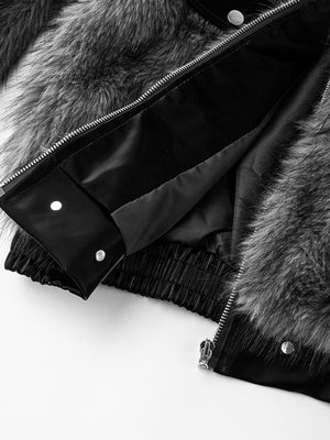 Faux fur bomber jacket – lining and hem close-up | XoKool