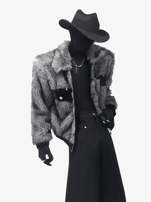 Grey Faux Fur Bomber Jacket with Leather-Look Trim – on model, front | XoKool